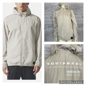 EQUIPMENT BK/PRNT Adidas FULL ZIP HOODED WINDBREAKER  ADV/91-17 size small